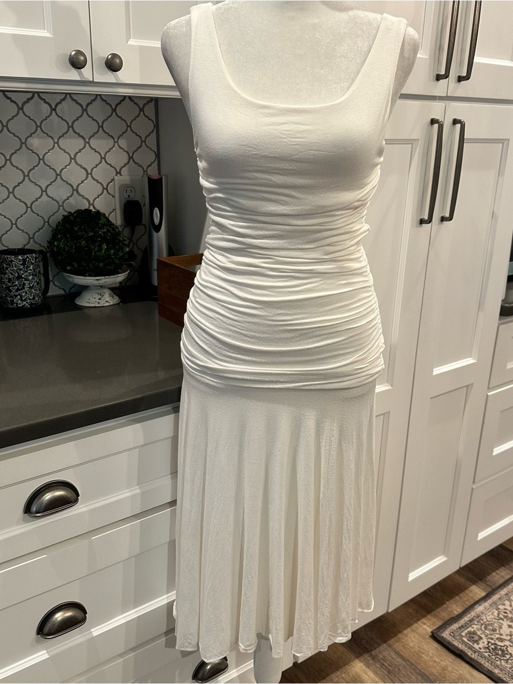 Frenzii White Ruched Tank Dress S Boho Fairycore Romantic Angel Cottage Feminine